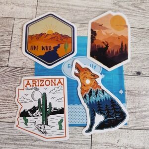 Arizona Stickers Desert‎ Vibes Wolf Cactus Live Wild Nature 4 Pcs Southwest